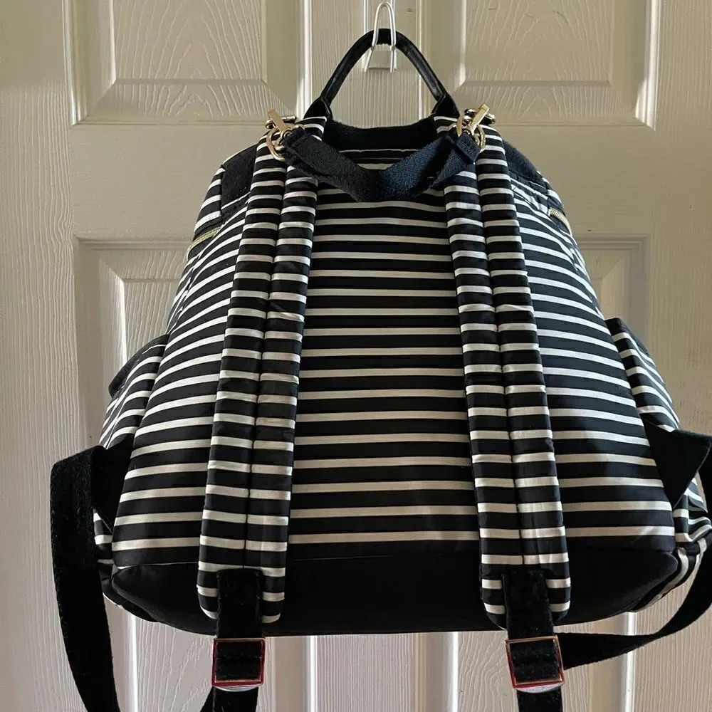 SKIP HOP FLATIRON DIAPER BACKPACK NYLON BLACK-WHITE WITH GOLD TONE HARDWARES